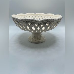 Footed White Ceramic Bowl - 6 1/2” Wide